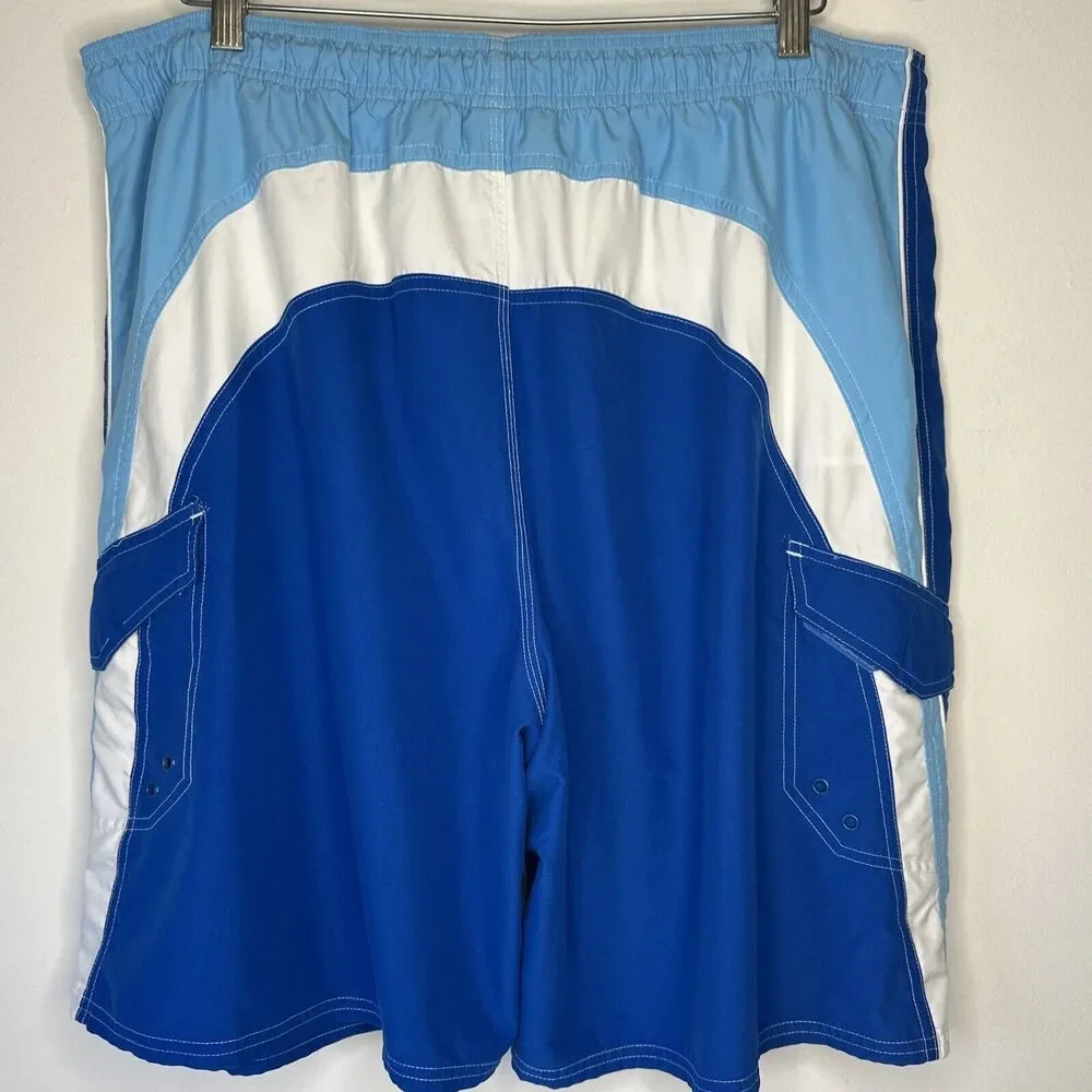 Ocean Pacific Men's Cargo Swim‎ Trunks XL Blues & White Board Shorts Surf